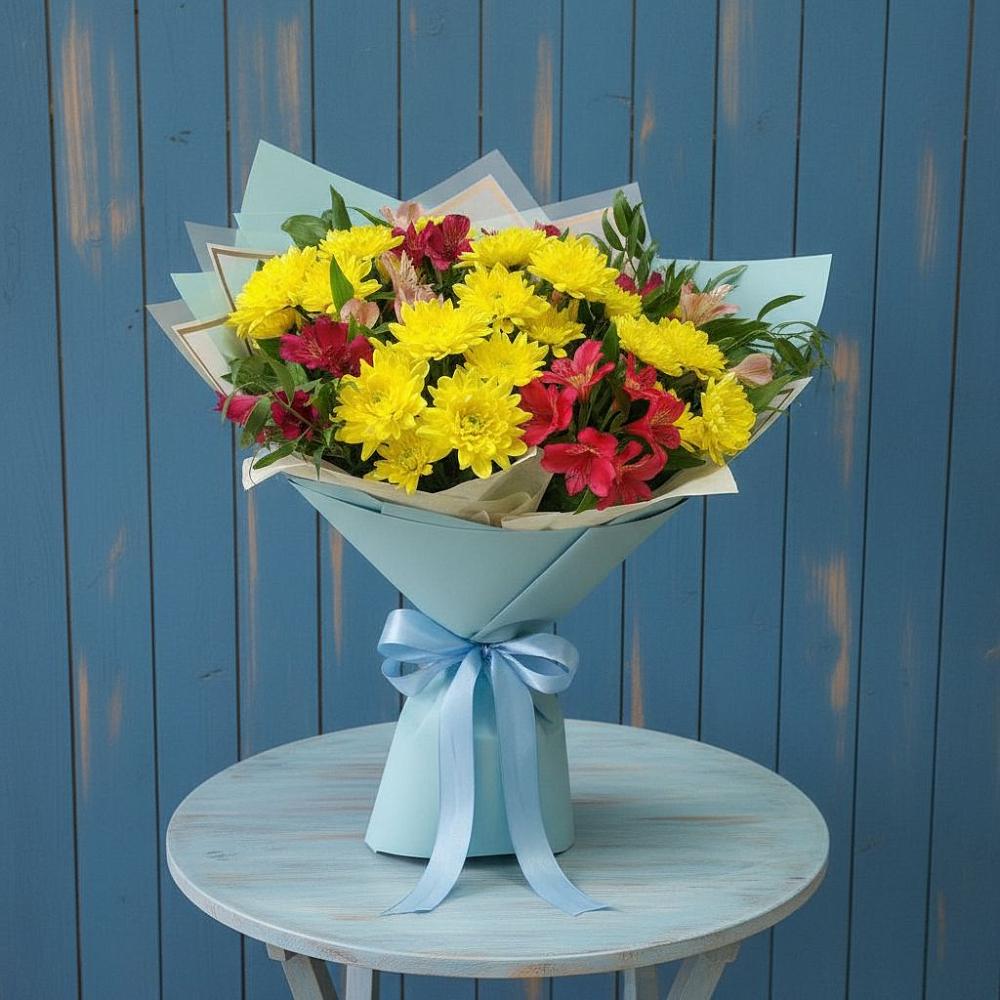 Букет цветов из: Альстромерии и Хризантемы в городе Камень-на-Оби