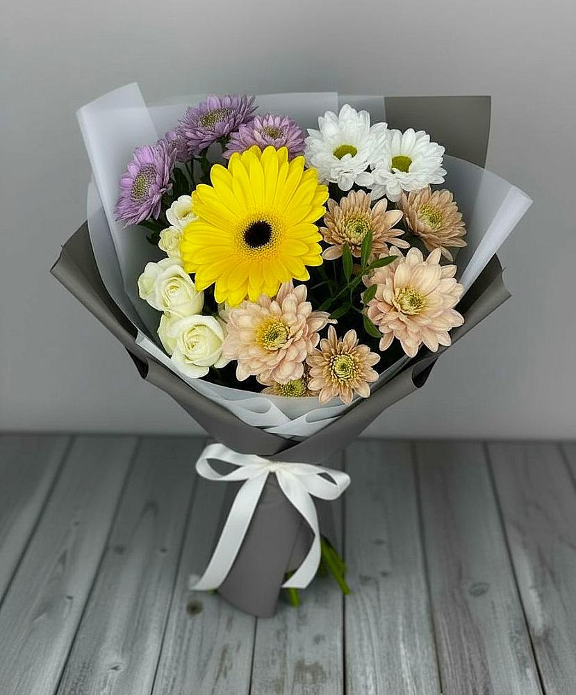 Букет цветов из: Розы, Герберы и Хризантемы в городе Камень-на-Оби