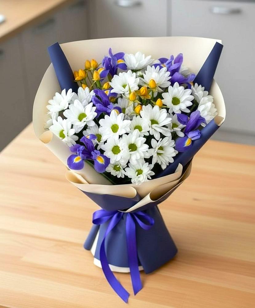 Букет цветов из: Розы, Ирисы и Хризантемы в городе Камень-на-Оби