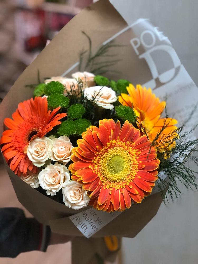 Букет цветов из: Герберы, Хризантемы и Розы в городе Камень-на-Оби